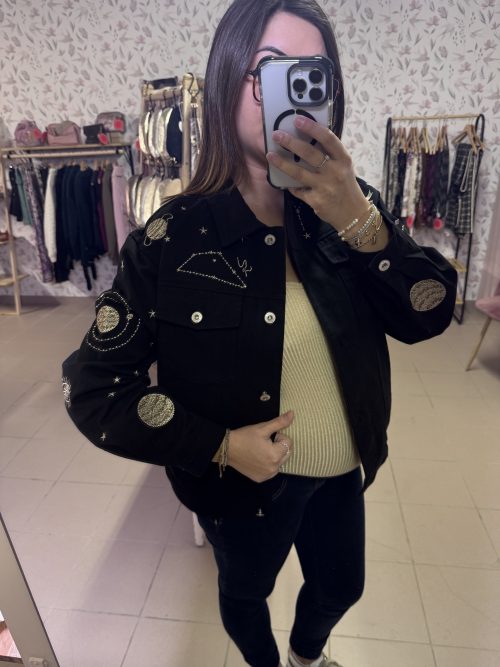 Veste en jeans noire broderies Constellation