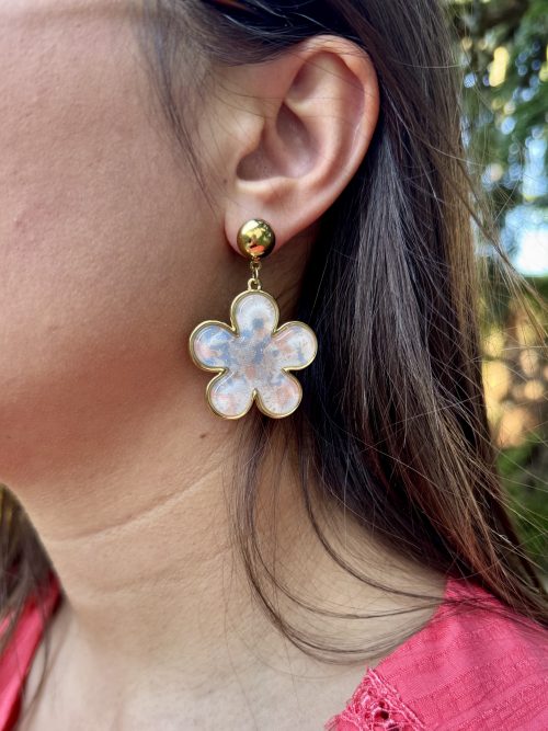 Boucles d'oreilles fleurs bleu et rose
