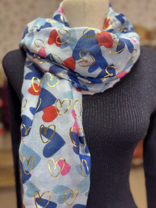 Foulard imprimé cœurs bleu