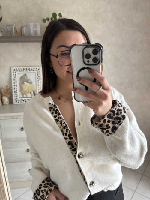Gilet écru léopard