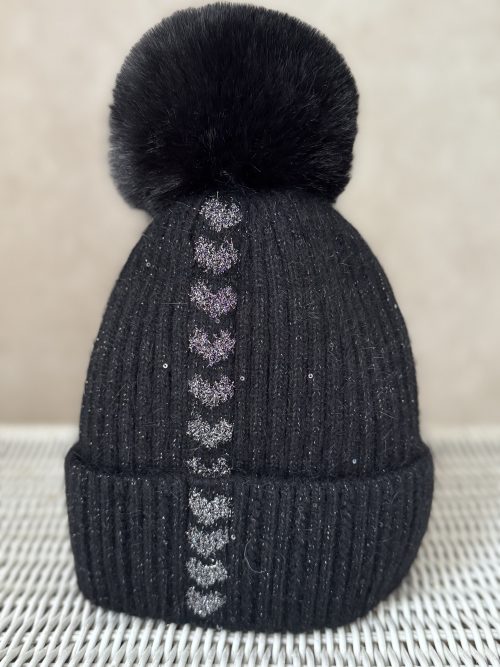 Bonnet irisé coeurs noir