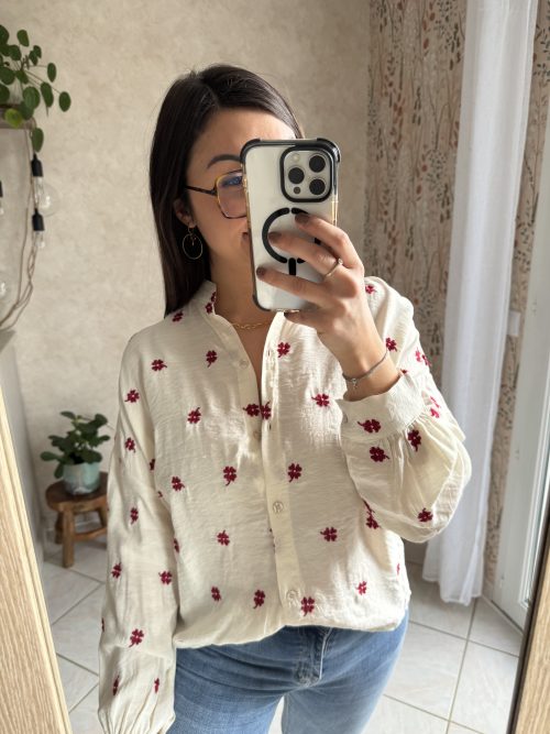 Chemisier trèfles brodés bordeaux