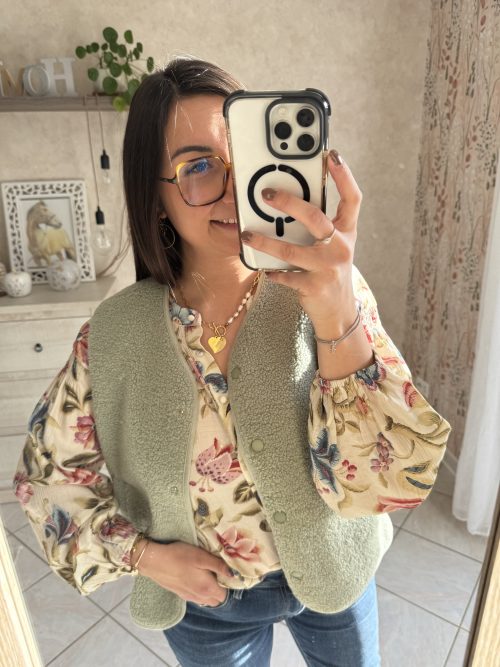 Gilet bouclette Amia vert anis