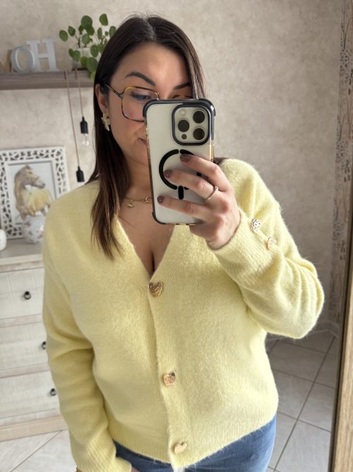 Pull boutons coeurs Marta jaune